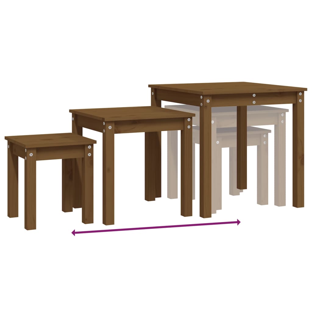 Nesting Tables 3 pcs Honey Brown Solid Wood Pine